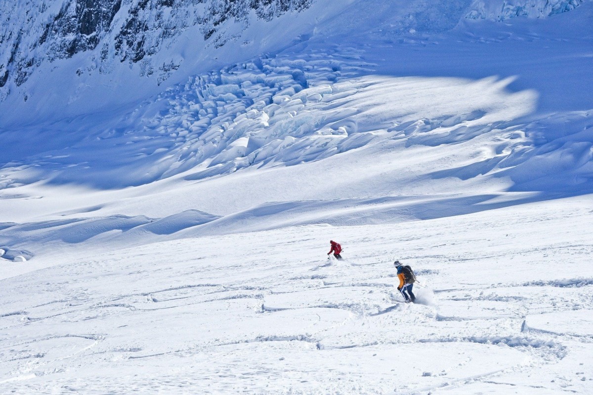 Skiing down the Burnie Glacier